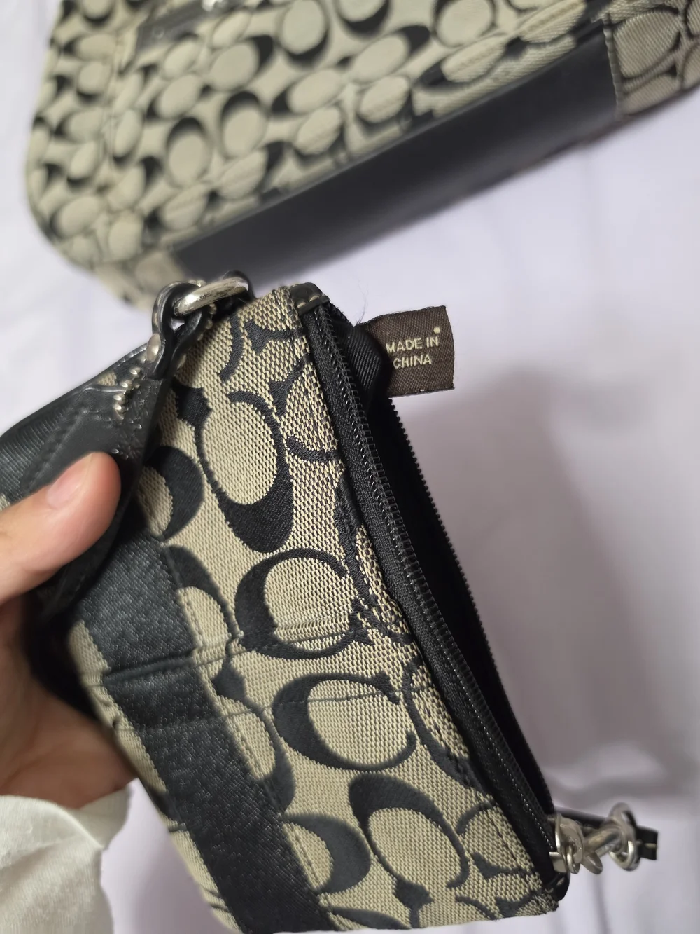 Coach Signature Canvas Hobo Bag in Black/Tan with Matching Pouch